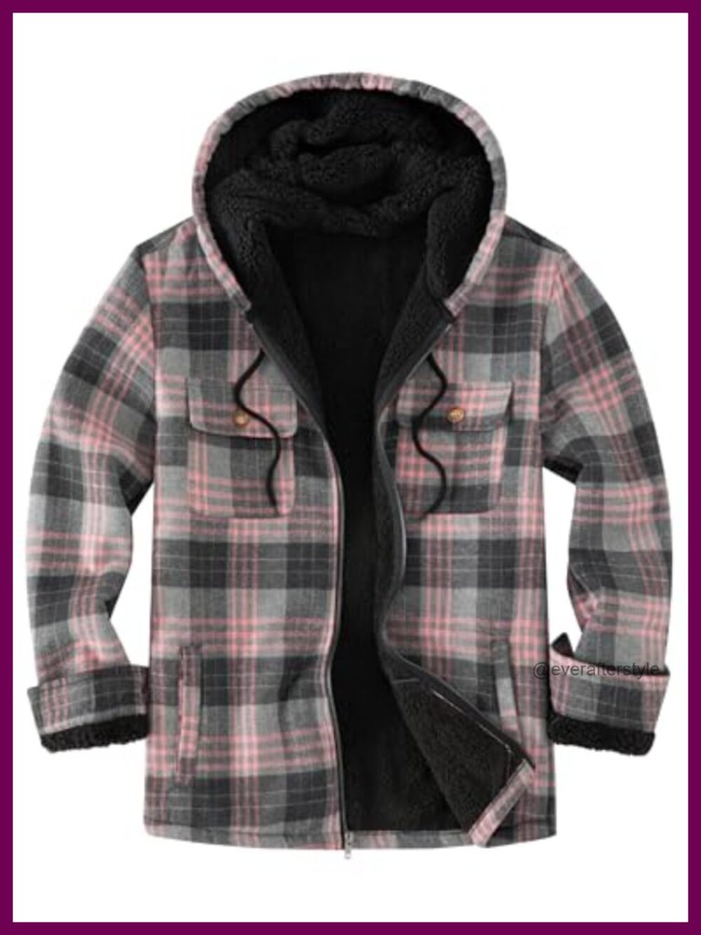 Men's Flannel Plaid Hooded Jacket Full Zip Sherpa Fleece Lined Coat